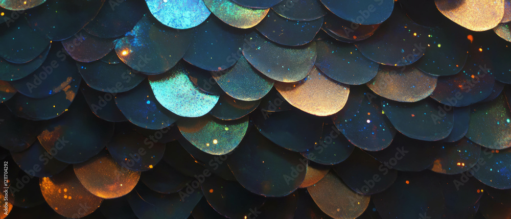 Aufkleber exploring the intricate patterns and textures of fish scales with vibrant colors and shine