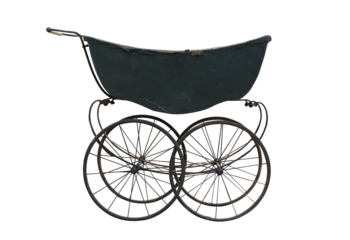 Antique baby carriage with four wheels