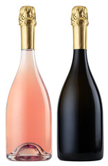 Two champagne bottles mockup with no label isolated on white background