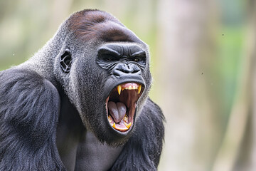 portrait of big angry gorilla shouting