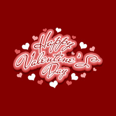 Naklejka premium Valentine's Day is celebrated on February 14. Calligraphy text with heart shapes on maroon background.