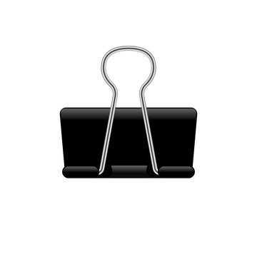 Realistic of paper clips. Vector black binder clips, paper holder, office stationery. Office supplies set or school equipment.
