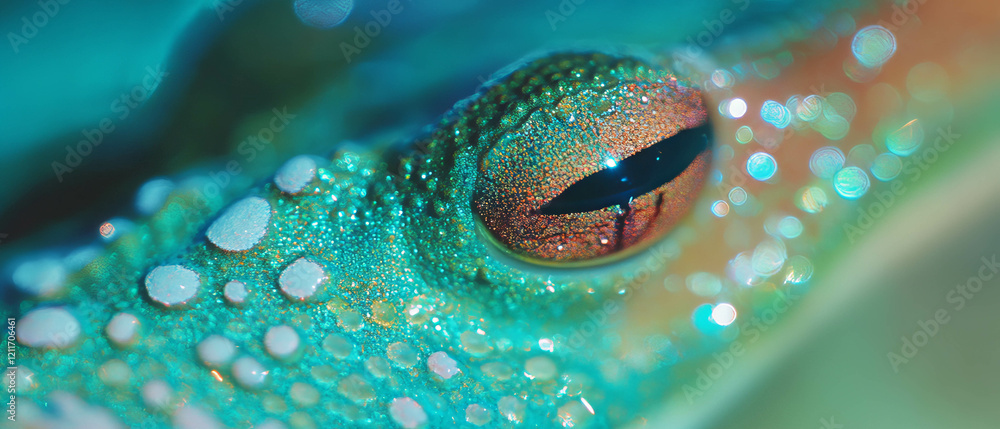 Poster Eye of the frog showcasing intricate skin texture and shimmering patterns in vibrant colors