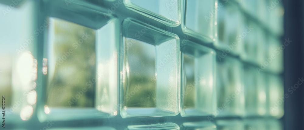 Poster textured frosted glass bricks showcasing modular construction in soft light