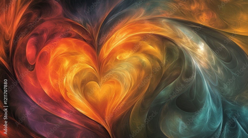Poster a glowing heart wave pattern flowing through a gradient background, capturing the essence of life an