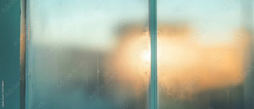 Poster frosted glass windows diffuse light and offer privacy in a serene environment at sunset