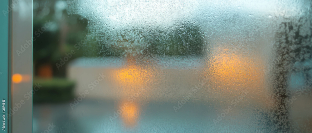 Poster Frosted glass texture with embedded objects and diffused light creating a soft atmosphere