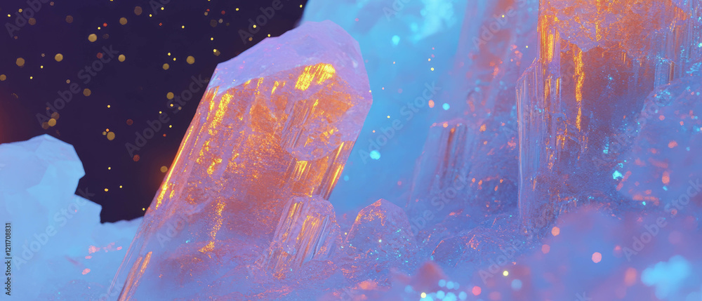 Poster frozen waterfalls display intricate crystalline structures with shimmering gold accents