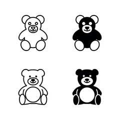 Teddy bear icon set color editable on white background