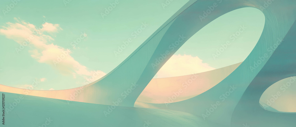 Poster Futuristic architecture features smooth surfaces and geometric shapes under a clear sky