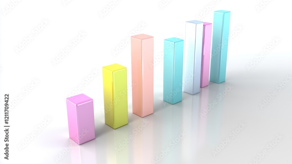 Fototapete a minimalist d bar graph with pastel-colored bars rising from a flat surface, with subtle shadows an
