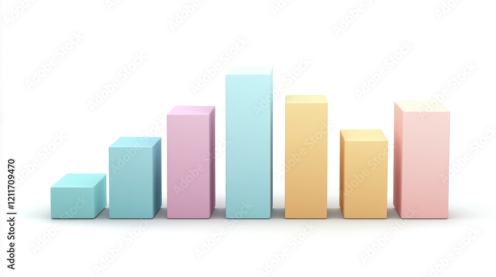 Leinwandbilder a minimalist d bar graph with pastel-colored bars rising from a flat surface, with subtle shadows an