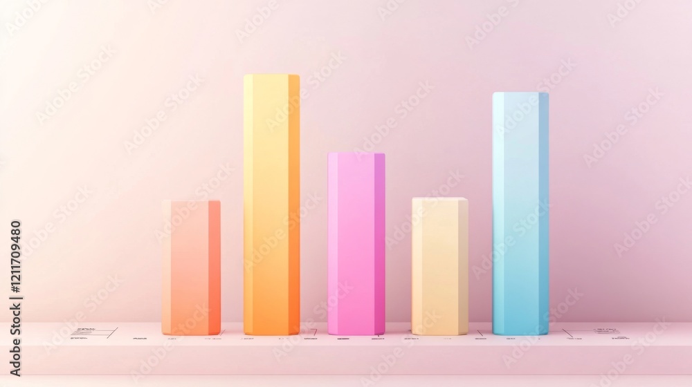 Leinwandbilder a minimalist d bar graph with pastel-colored bars rising from a flat surface, with subtle shadows an