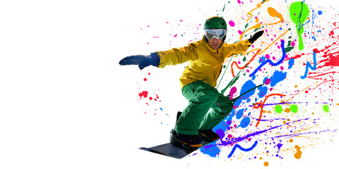 Concept of extreme winter sport, active lifestyle, creativity. Ad