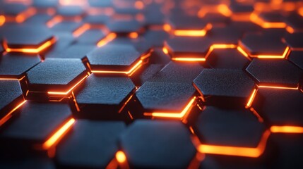 Obraz premium Abstract Hexagonal Grid with Glowing Orange Lines: A Digital Art Piece