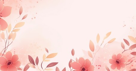 Fototapeta premium Soft floral background with pink flowers and leaves, ideal for invitations or digital designs.