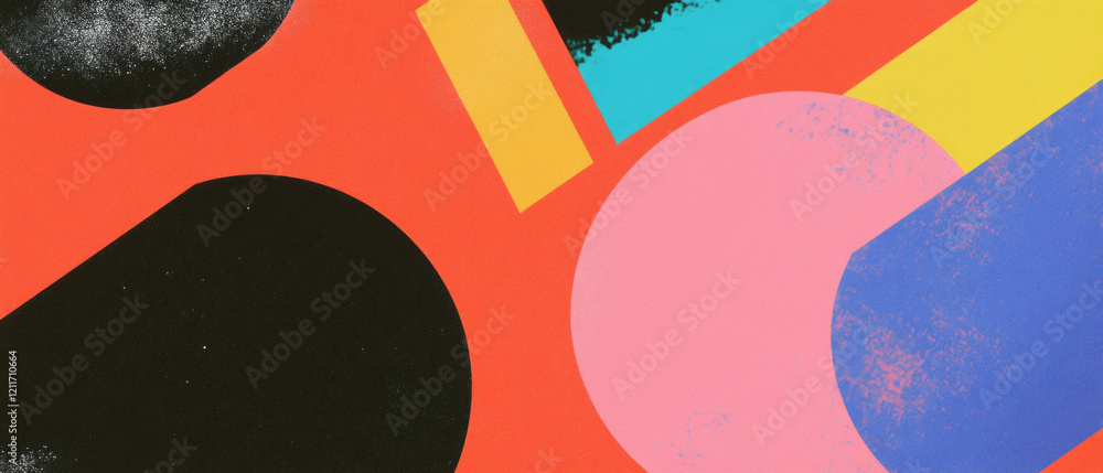 Poster vibrant geometric grids showcasing overlapping shapes in vivid colors