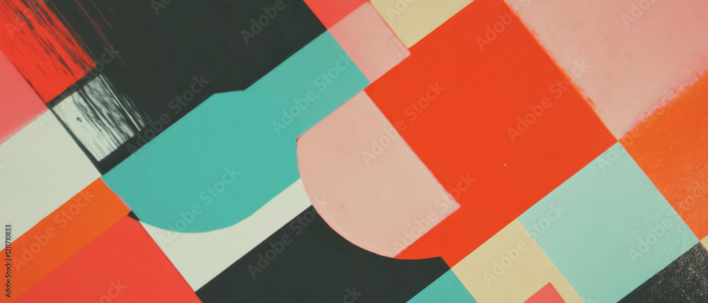 Poster Dynamic display of bright colors and geometric patterns with simple shapes in bold design