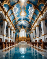 Gottes Kirche mit wunderschönen blauen Wolken - obrazy, fototapety, plakaty