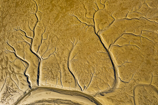 Fototapeta Vue aérienne du Bassin d'Arcachon à marée basse représentant des textures minimalistes 
