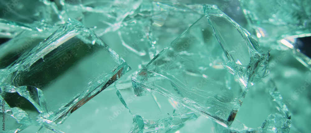 Poster captivating details of translucent glass shards capturing light and texture