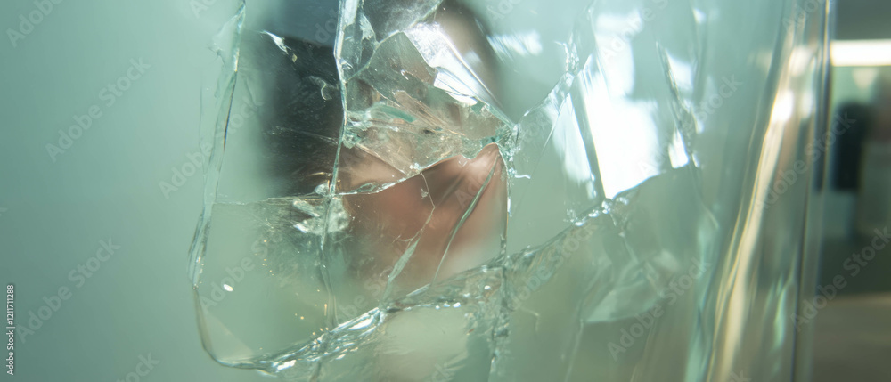 Aufkleber Intricate details of fragile glass texture with reflections and transparency on display