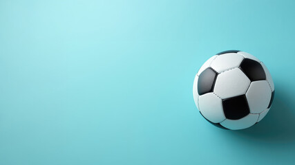 Naklejka premium Soccer ball on blue background reflecting simplicity and sporty aesthetic