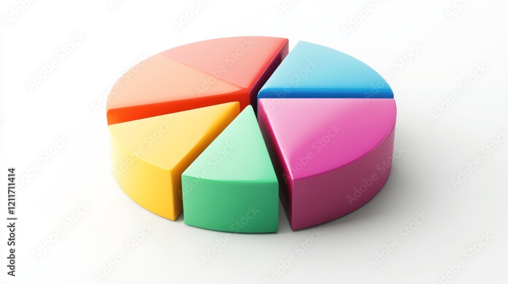 Poster a multi-colored d pie chart in a minimalist style, with sections slightly lifted to show the data sp