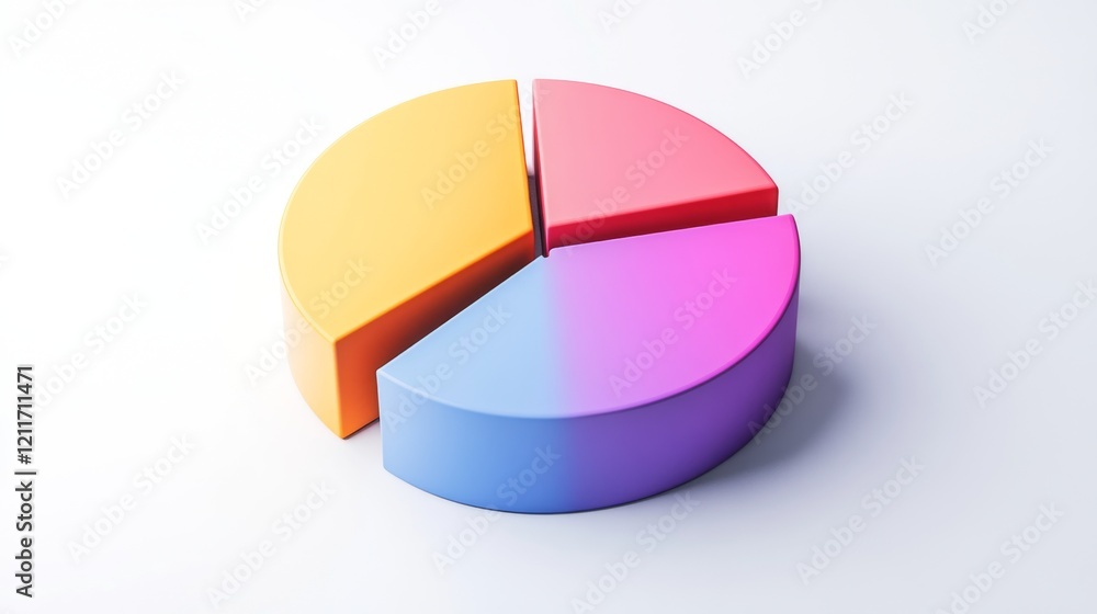 Poster a multi-colored d pie chart in a minimalist style, with sections slightly lifted to show the data sp