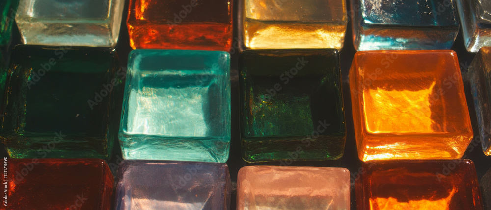 Poster Exploring vibrant glass block textures in varied colors and intricate patterns
