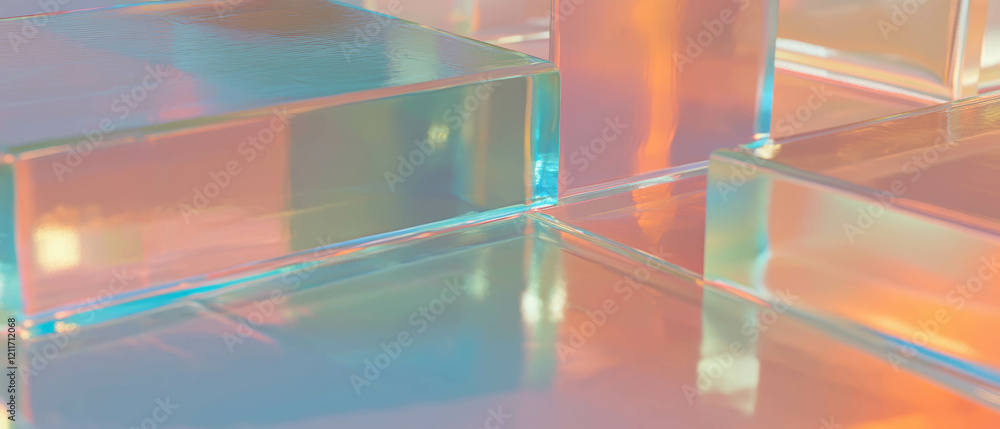 Poster translucent glass bricks showcasing smooth textures and colorful reflections