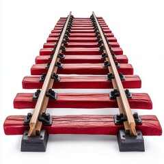 Naklejka premium Vintage red wooden railway ties creating a perspective view stretching into the distance against a bright background