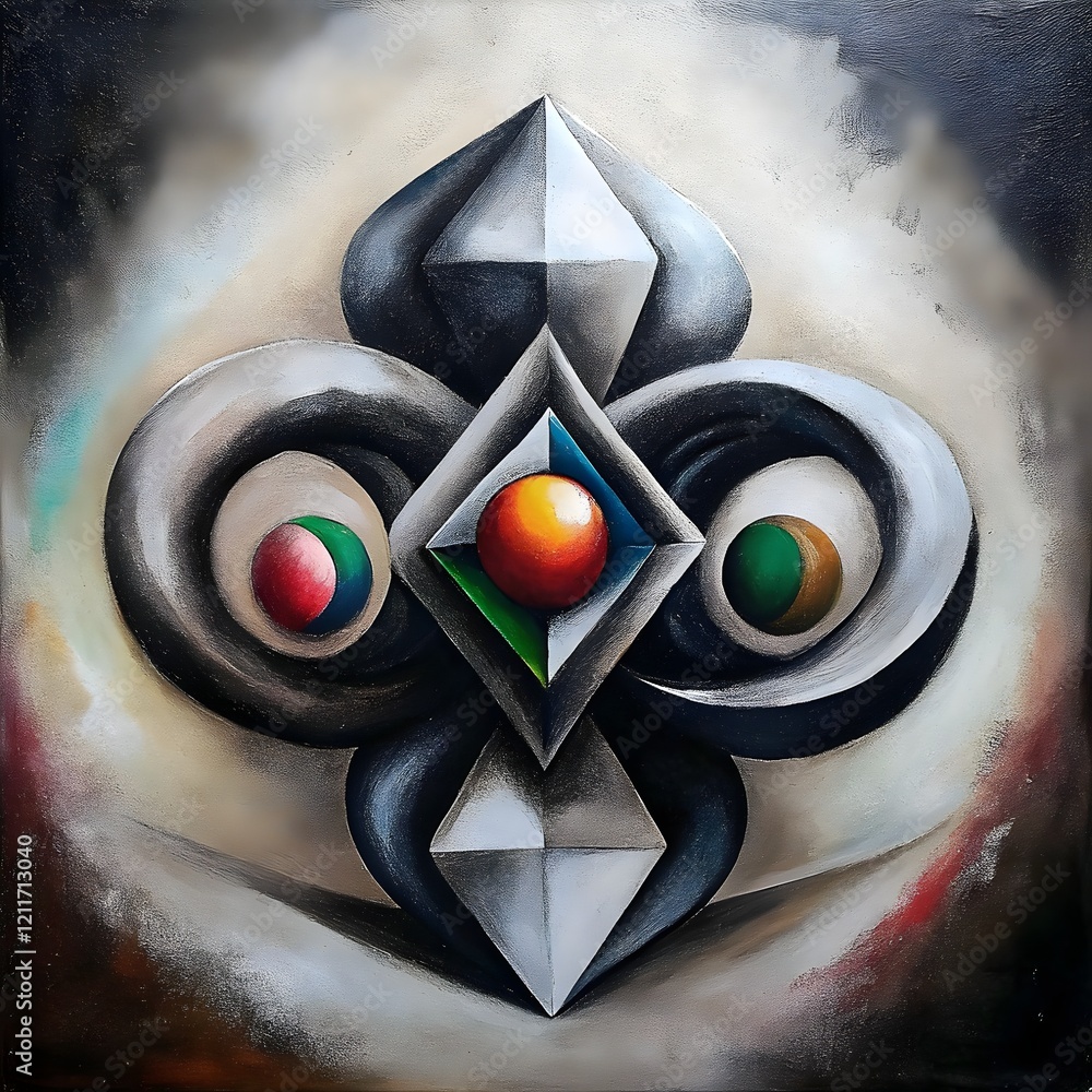 Aufkleber abstract geometric shapes colorful orbs dynamic composition artistic design