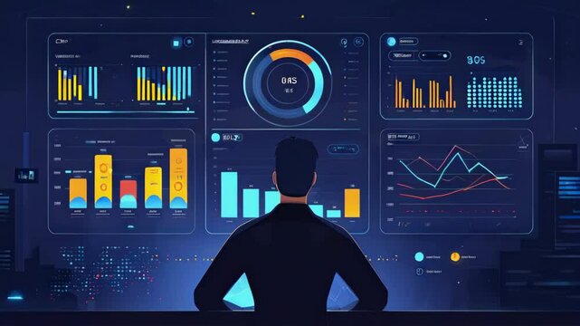 video of Laptop displaying charts and graphs for analyzing business accounting and statistics. Also, pertains to a modern UI/UX business website kit and admin interface