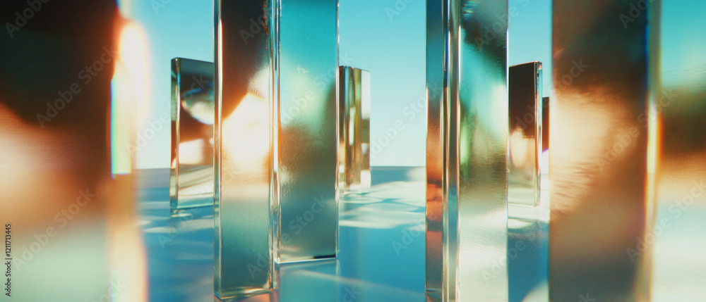 Poster reflective glass mirrors create an enchanting display of light and texture outdoors