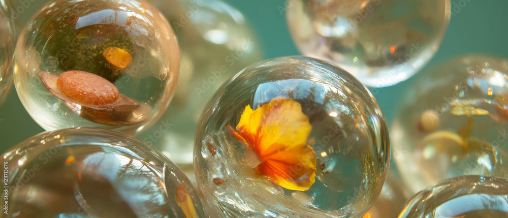 Poster Captivating glass paperweights with intricate encased objects and smooth texture