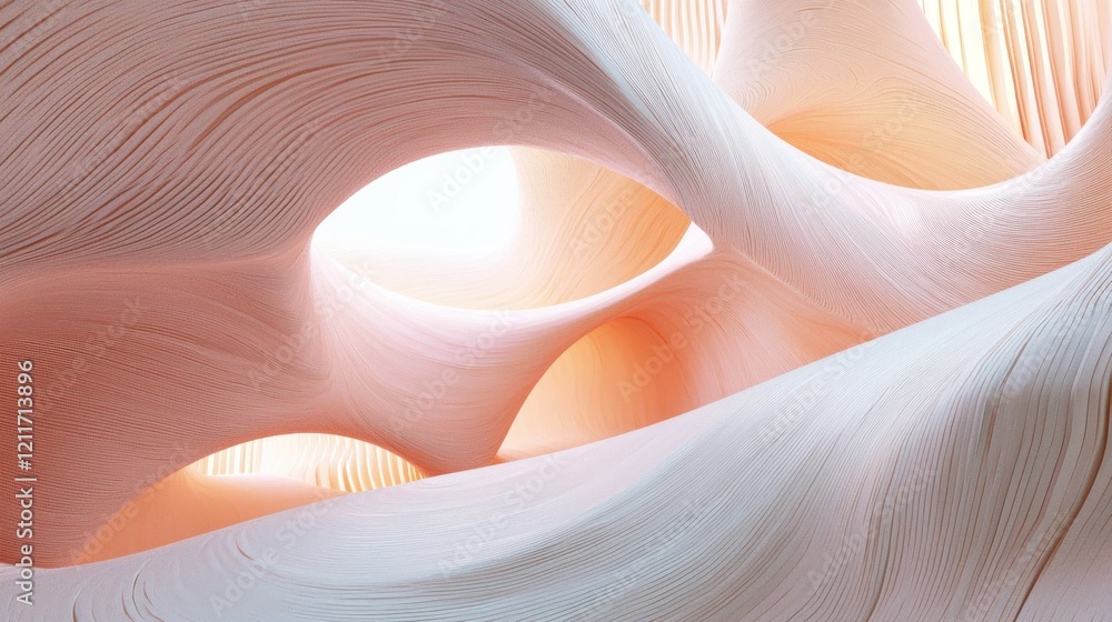 Poster abstract peach-colored architectural wonders: a 3d render of intricate curves and smooth lines