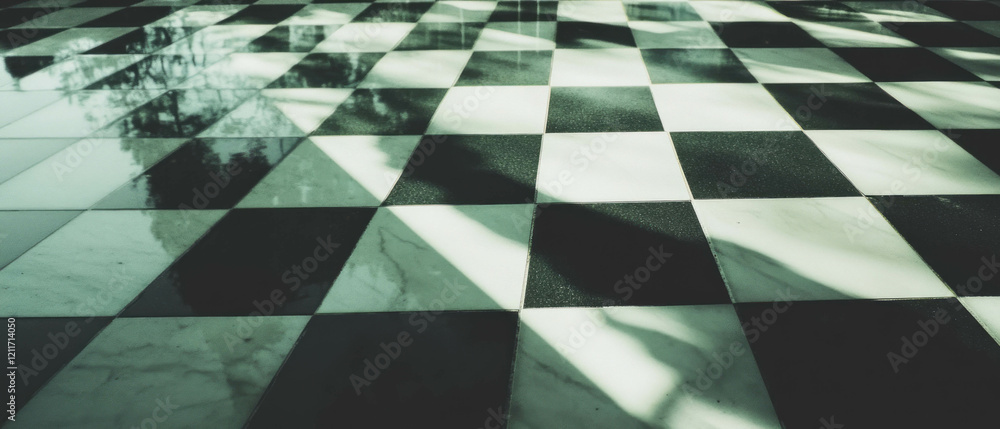 Poster Geometric patterns created by glass tiles with smooth surfaces reflecting light