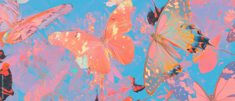 Poster vibrant butterflies displaying delicate wings and intricate patterns in a colorful setting