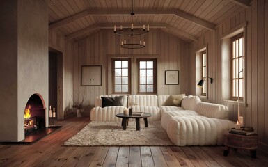 modern living room with fireplace