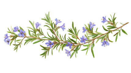 Rosemary branch with flowers isolated on white background
