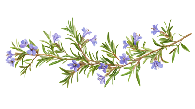 Rosemary branch with flowers isolated on white background