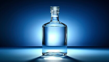 Clear Glass Bottle Against Blue Background