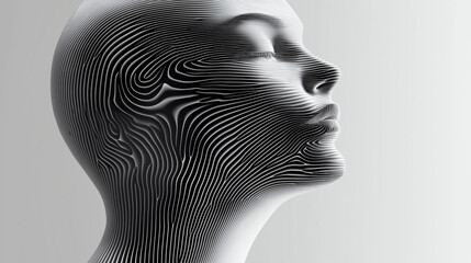 Abstract Face with Black-and-White Line Patterns