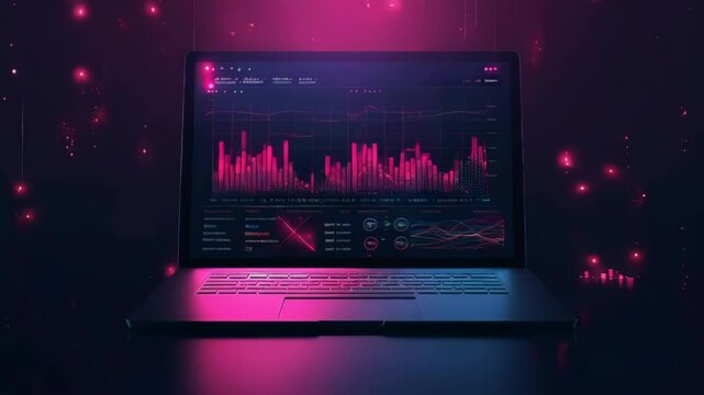 video of Laptop displaying charts and graphs for analyzing business accounting and statistics. Also, pertains to a modern UI/UX business website kit and admin interface