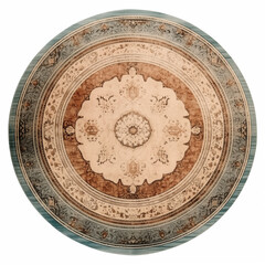 Naklejka premium Round Rug Beige Brown Teal Mandala Design Oriental Carpet Home Decor