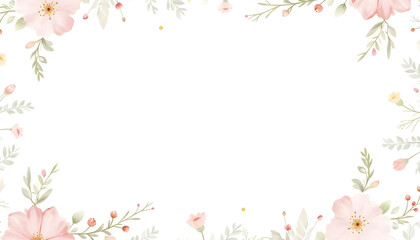 Fototapeta premium A seamless watercolor floral border with a variety of vibrant flowers and subtle greenery, designed to frame text or images on a white background