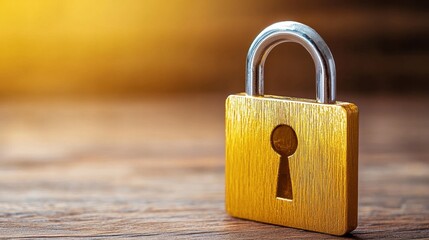 Fototapeta premium Golden Padlock on Rustic Wood: A Symbol of Security and Protection