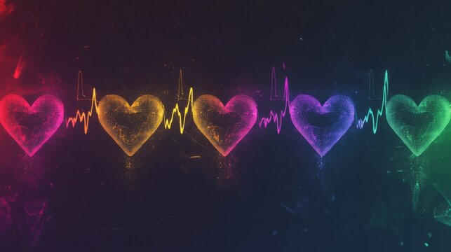 A series of heart waveforms depicted in different colors, symbolizing various emotional states, displayed on a dark background for a striking contrast