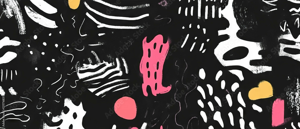 Poster dynamic hand-drawn patterns showcasing varied shapes and textures